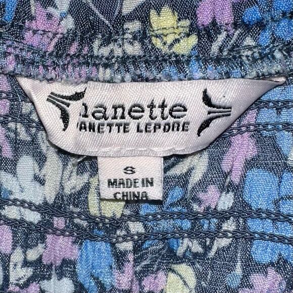 Nanette Lepore Blue Floral Smocked Peasant Blouse Size Small - Picture 2 of 10